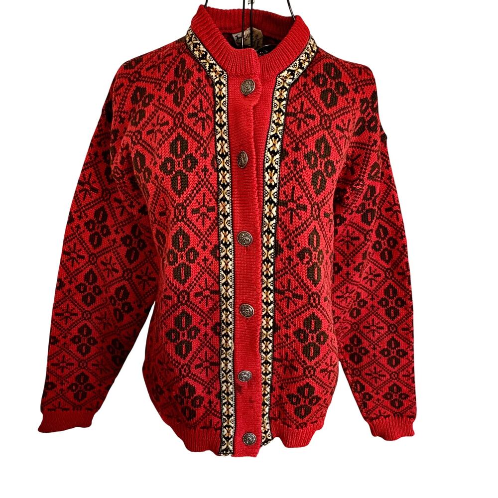Vintage Gann Sporty Norway Nordic Fair Isle Wool Embroidered Cardigan Sweater